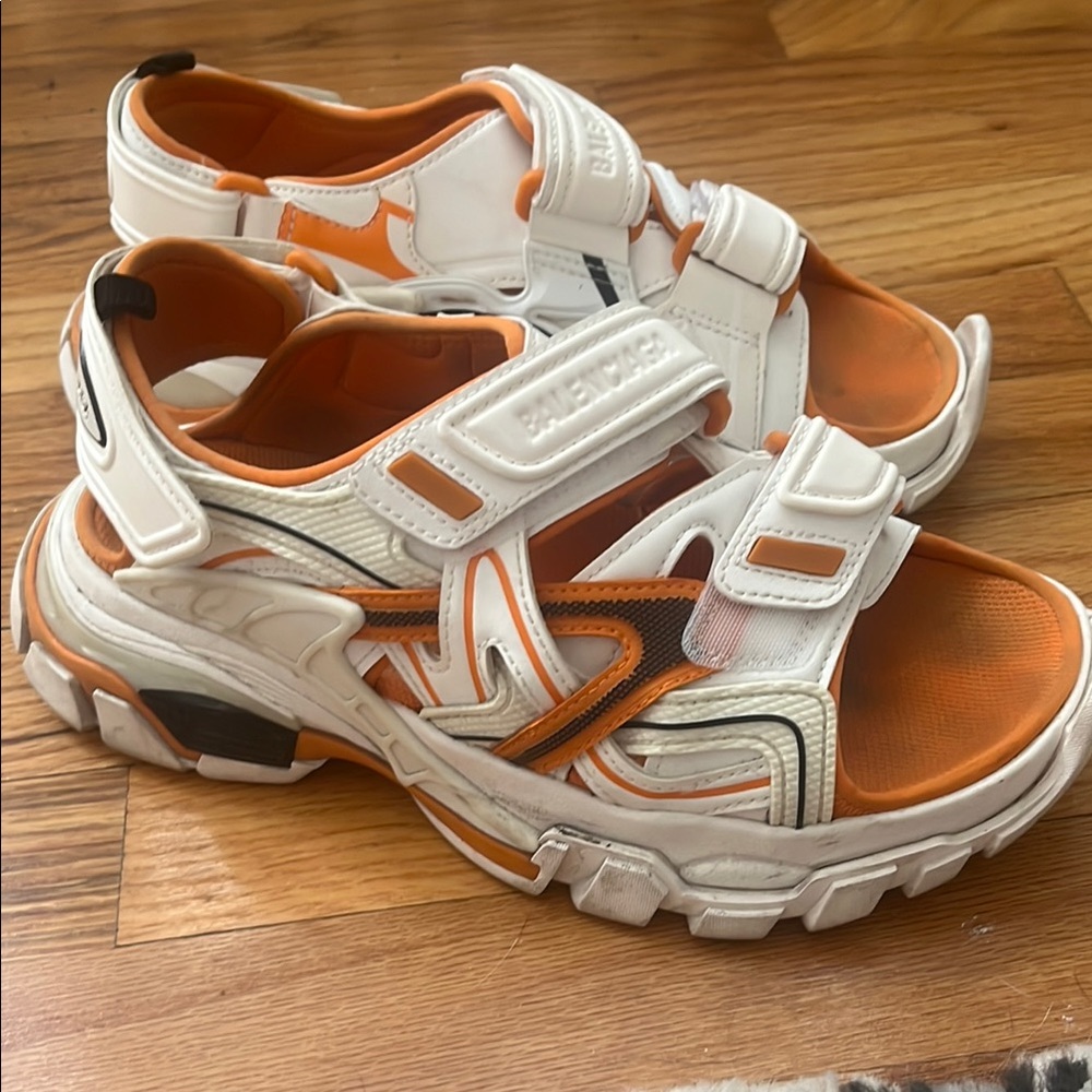Balenciaga White and Orange Sporty Sandals